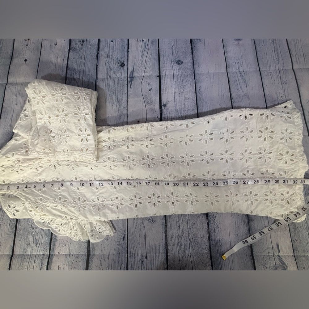 J Crew Cream Eyelet Long Sleeve Deep V Beach Resort Vacation Cover Up Dress L - Picture 12 of 12